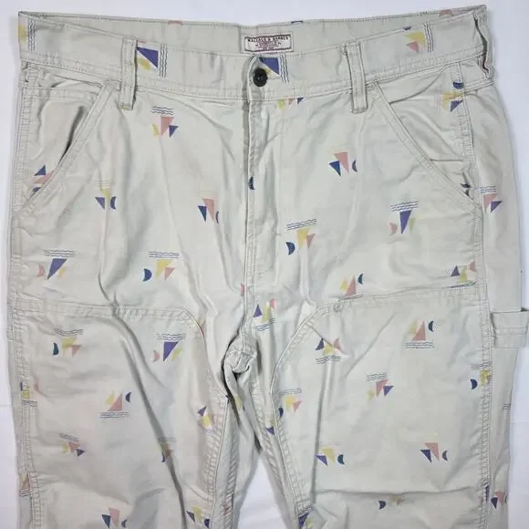 Wallace & Barnes Carpenter Canvas Double Knee AOP Geo Print Cream Tan Y2K 36x30 - Picture 5 of 10